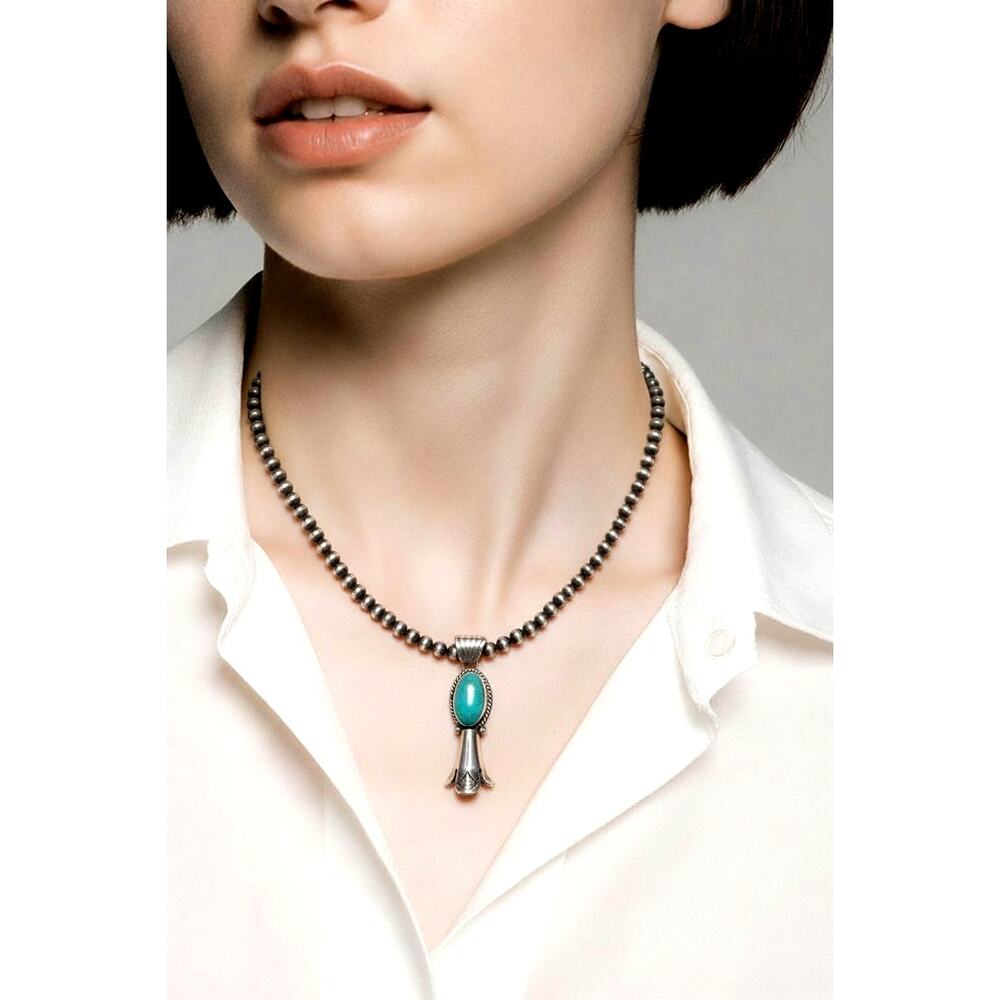 RARE Navajo Samuel Yellowhair Sterling Silver Turquoise Pendant Necklace